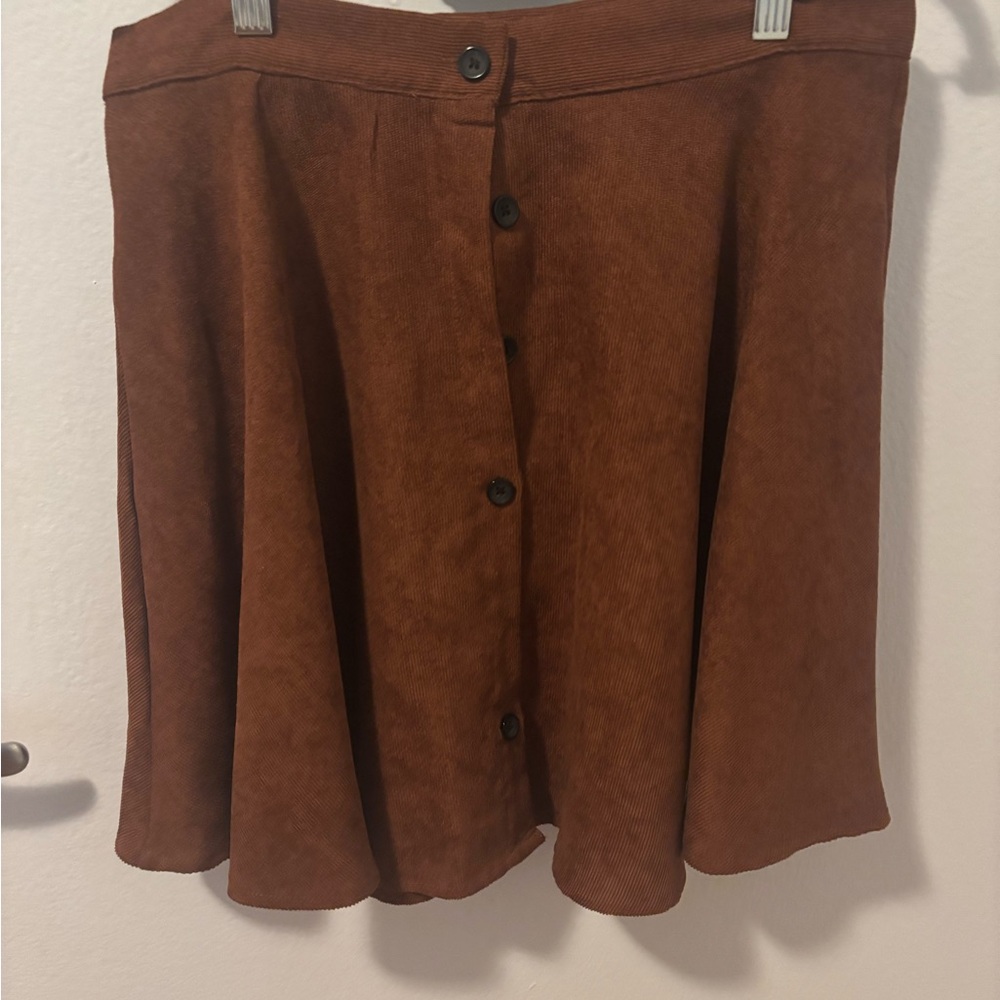 Brown Button-Front Women's Corduroy Skirt